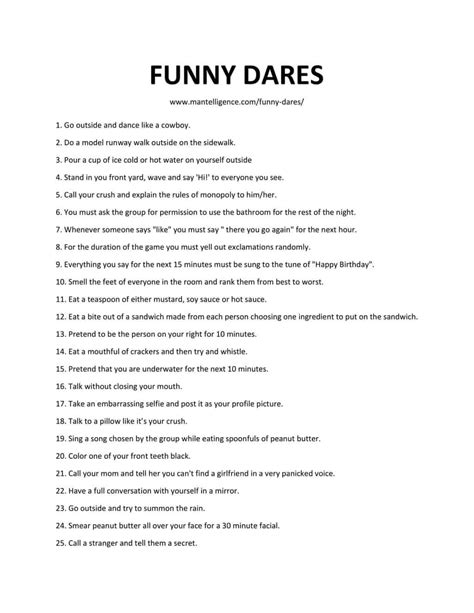 list of funny punishments|worst dares to give.